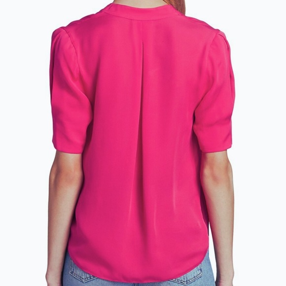 Joie Women's 100% Silk Pink V-Neck Short Cuff Sleeve Pleated Blouse Top Size S - Picture 2 of 16